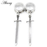 2pcs Stainless Steel Cat Sword Cross Ear Tunnels Plugs