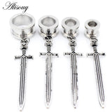 2pcs Stainless Steel Cat Sword Cross Ear Tunnels Plugs