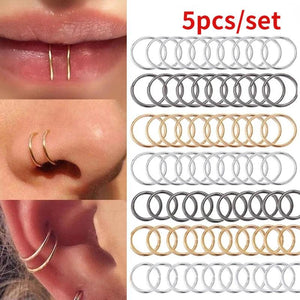 5 Pcs Titanium Nose Rings Stainless Steel Unisex Body Jewelry
