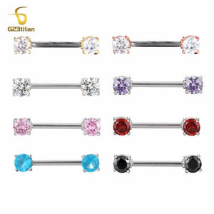 2pcs 14g Nipple Rings Bright Zircon Straight Barbell Surgical Steel Piercings