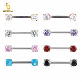 2pcs 14g Nipple Rings Bright Zircon Straight Barbell Surgical Steel Piercings