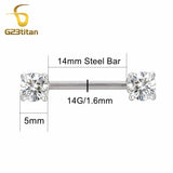 2pcs 14g Nipple Rings Bright Zircon Straight Barbell Surgical Steel Piercings
