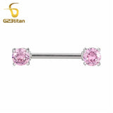 2pcs 14g Nipple Rings Bright Zircon Straight Barbell Surgical Steel Piercings