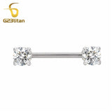 2pcs 14g Nipple Rings Bright Zircon Straight Barbell Surgical Steel Piercings