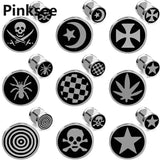 12pcs Punk Gothic Stainless Steel Ear Stud Barbell Earrings Star Skull Leaf
