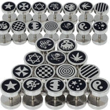 12pcs Punk Gothic Stainless Steel Ear Stud Barbell Earrings Star Skull Leaf