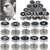 12pcs Punk Gothic Stainless Steel Ear Stud Barbell Earrings Star Skull Leaf
