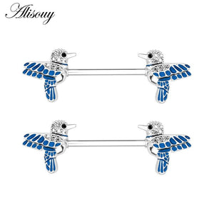 2pcs 14G Women Nipple Rings Bird Scissors Clear Zircon Barbell Body Jewelry