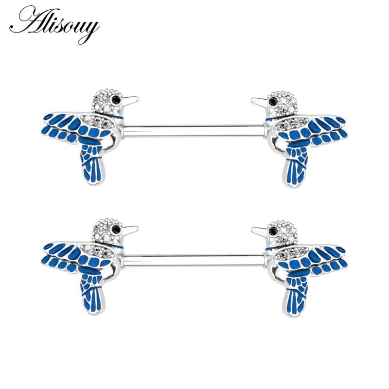2pcs 14G Women Nipple Rings Bird Scissors Clear Zircon Barbell Body Jewelry