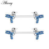 2pcs 14G Women Nipple Rings Bird Scissors Clear Zircon Barbell Body Jewelry
