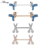 2pcs 14G Women Nipple Rings Bird Scissors Clear Zircon Barbell Body Jewelry