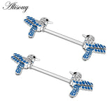 2pcs 14G Women Nipple Rings Bird Scissors Clear Zircon Barbell Body Jewelry