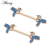 2pcs 14G Women Nipple Rings Bird Scissors Clear Zircon Barbell Body Jewelry