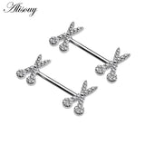 2pcs 14G Women Nipple Rings Bird Scissors Clear Zircon Barbell Body Jewelry
