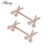 2pcs 14G Women Nipple Rings Bird Scissors Clear Zircon Barbell Body Jewelry
