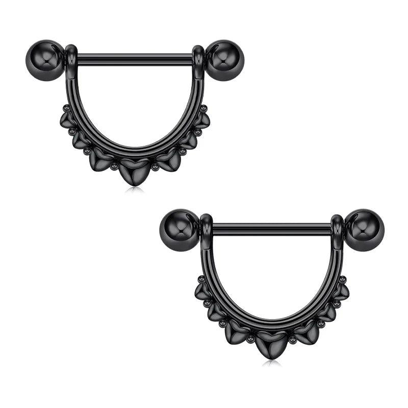 Stainless Steel D-Shaped Love Nipple Piercing Set 14G