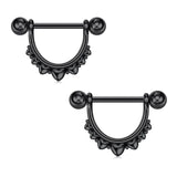 Stainless Steel D-Shaped Love Nipple Piercing Set 14G