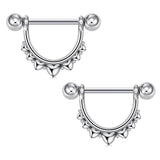 Stainless Steel D-Shaped Love Nipple Piercing Set 14G