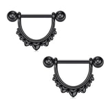 Stainless Steel D-Shaped Love Nipple Piercing Set 14G