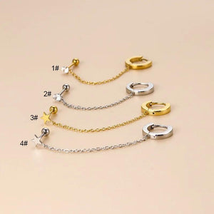 Crystal Zircon Ear Studs Earrings Stainless Steel Chains Tragus Cartilage Pierci
