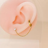 Crystal Zircon Ear Studs Earrings Stainless Steel Chains Tragus Cartilage Pierci