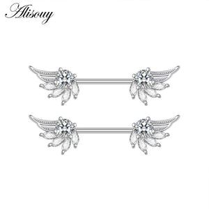 Stainless Steel Crystal Nipple Barbell Heart Flower Shield Cover Rings