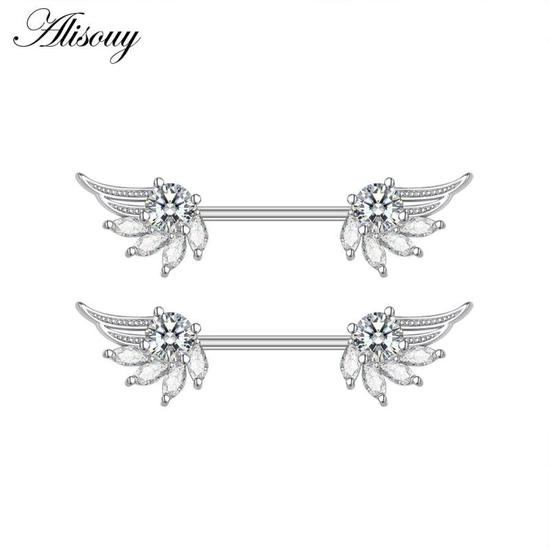 Stainless Steel Crystal Nipple Barbell Heart Flower Shield Cover Rings