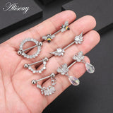 Stainless Steel Crystal Nipple Barbell Heart Flower Shield Cover Rings