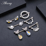 Stainless Steel Crystal Nipple Barbell Heart Flower Shield Cover Rings