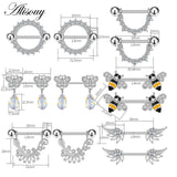Stainless Steel Crystal Nipple Barbell Heart Flower Shield Cover Rings