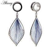 2pcs Ear Plugs Tunnel Gauges with Leaf Dangle Stainless Steel Expander