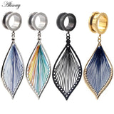 2pcs Ear Plugs Tunnel Gauges with Leaf Dangle Stainless Steel Expander