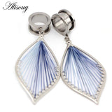2pcs Ear Plugs Tunnel Gauges with Leaf Dangle Stainless Steel Expander