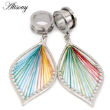 2pcs Ear Plugs Tunnel Gauges with Leaf Dangle Stainless Steel Expander
