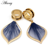 2pcs Ear Plugs Tunnel Gauges with Leaf Dangle Stainless Steel Expander