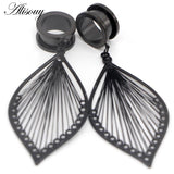 2pcs Ear Plugs Tunnel Gauges with Leaf Dangle Stainless Steel Expander
