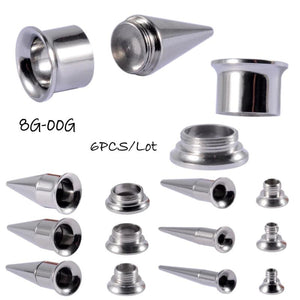 6pcs Stainless Steel Screw Fit Ear Gauges 8g-00g