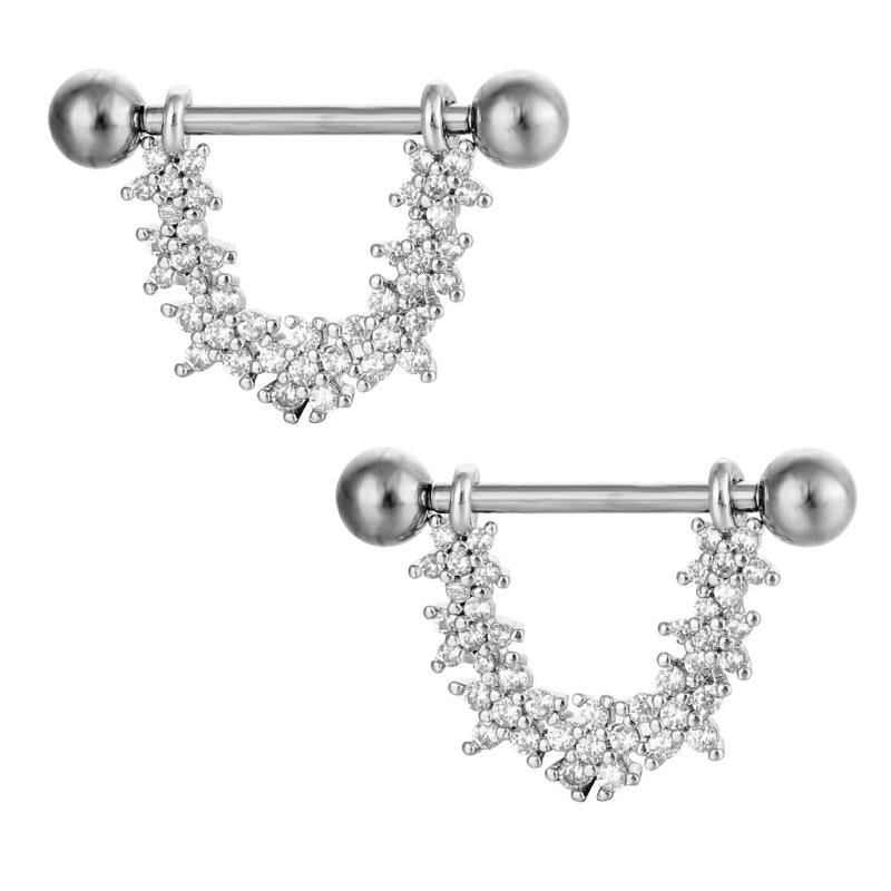 V Shape Nipple Earrings with Zirconia Stainless Steel Post Body Jewelry