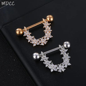 V Shape Nipple Earrings with Zirconia Stainless Steel Post Body Jewelry