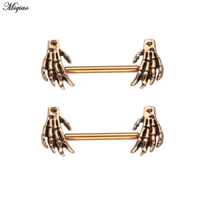 Miqiao 2pcs Stainless Steel Skull Two-hand Breast Ring