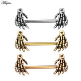 Miqiao 2pcs Stainless Steel Skull Two-hand Breast Ring