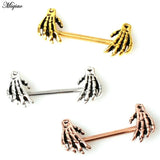 Miqiao 2pcs Stainless Steel Skull Two-hand Breast Ring