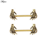 Miqiao 2pcs Stainless Steel Skull Two-hand Breast Ring