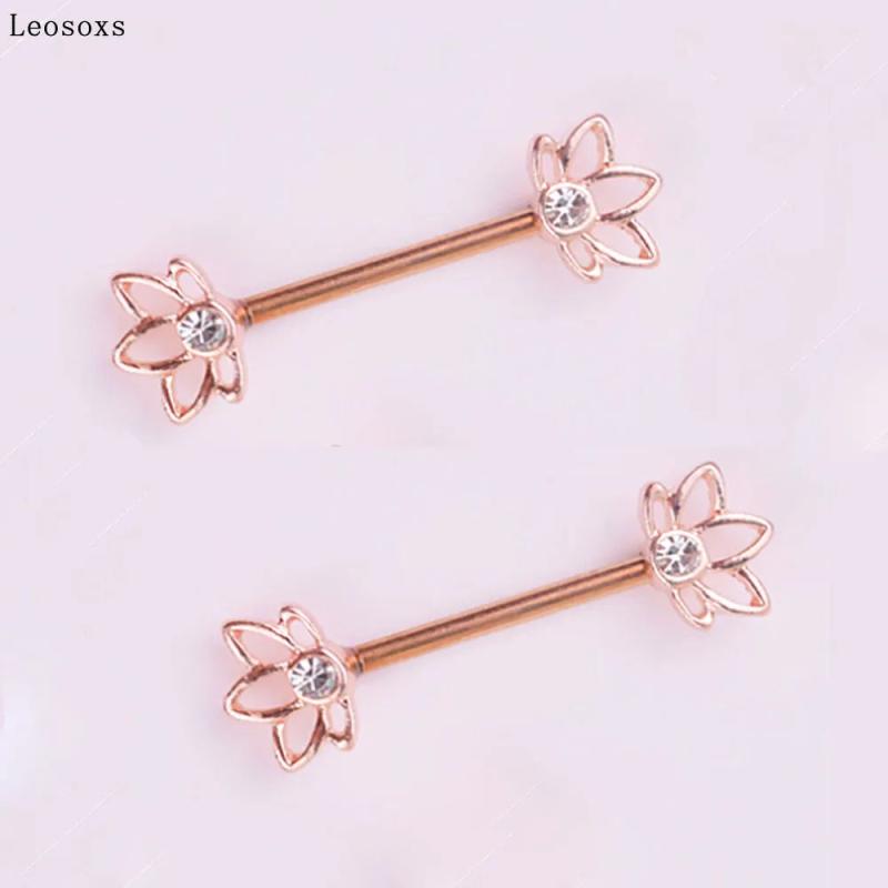 Stainless Steel Vacuum Plating Nipple Ring Flowers Piercing Jewelry