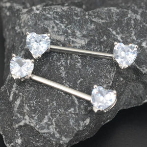 2Pcs Clear Heart Nipple Barbell Piercing Jewelry 14G 16mm Stainless Steel