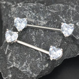 2Pcs Clear Heart Nipple Barbell Piercing Jewelry 14G 16mm Stainless Steel