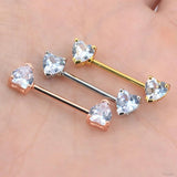 2Pcs Clear Heart Nipple Barbell Piercing Jewelry 14G 16mm Stainless Steel