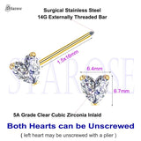 2Pcs Clear Heart Nipple Barbell Piercing Jewelry 14G 16mm Stainless Steel