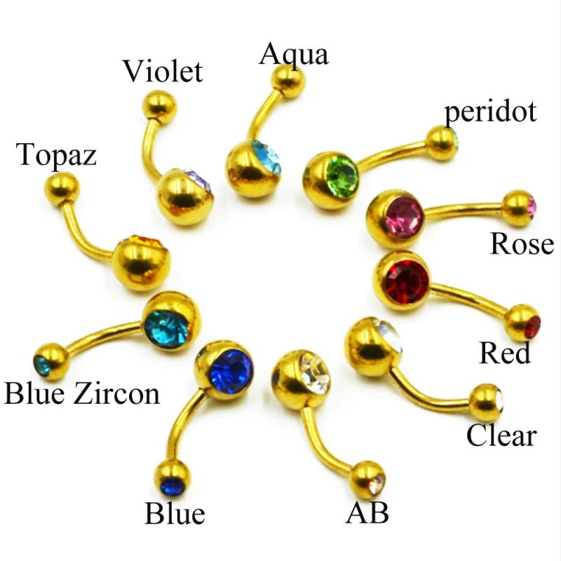 10pc Titanium Anodized Mixed CZ Double Gem Belly Button Ring 14g
