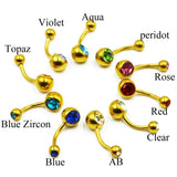 10pc Titanium Anodized Mixed CZ Double Gem Belly Button Ring 14g